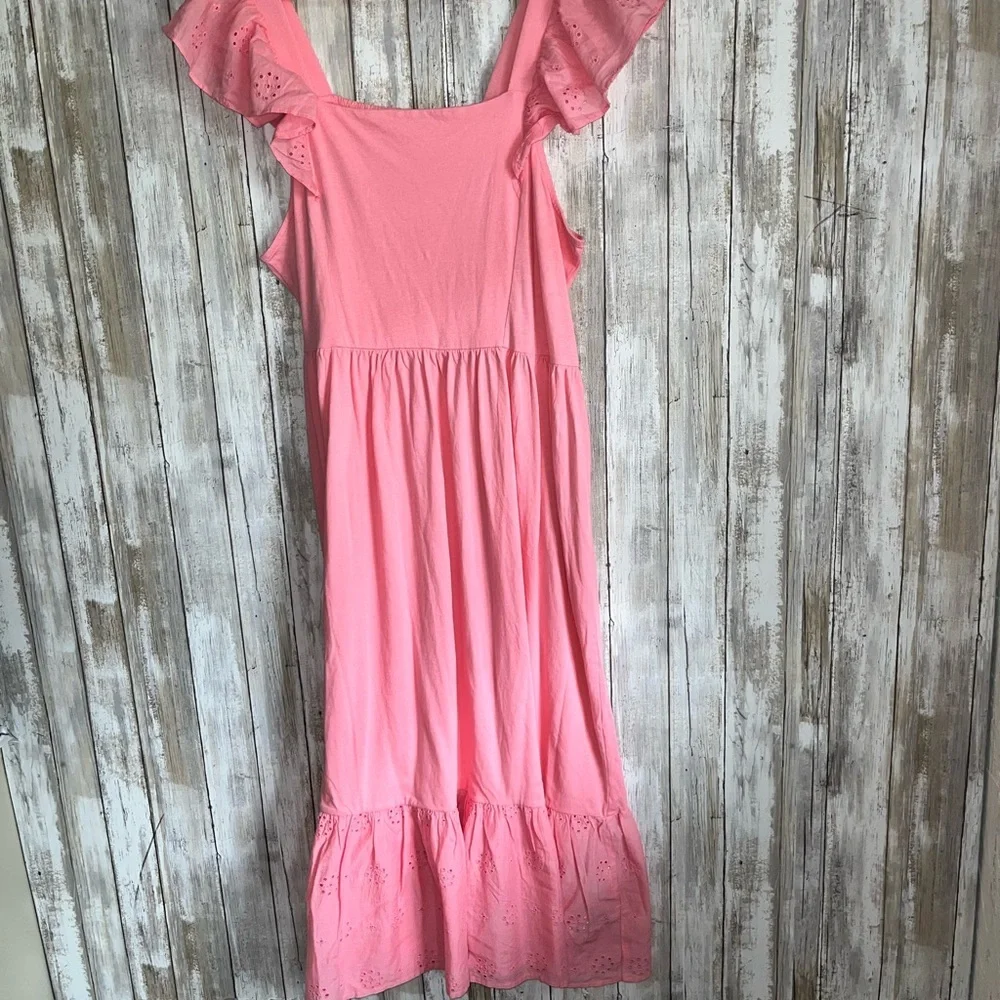 J.Crew Pink Eyelet Smocked Midi Dress Ruffle Sleeve Cottagecore NWT Size Large - Picture 2 of 7